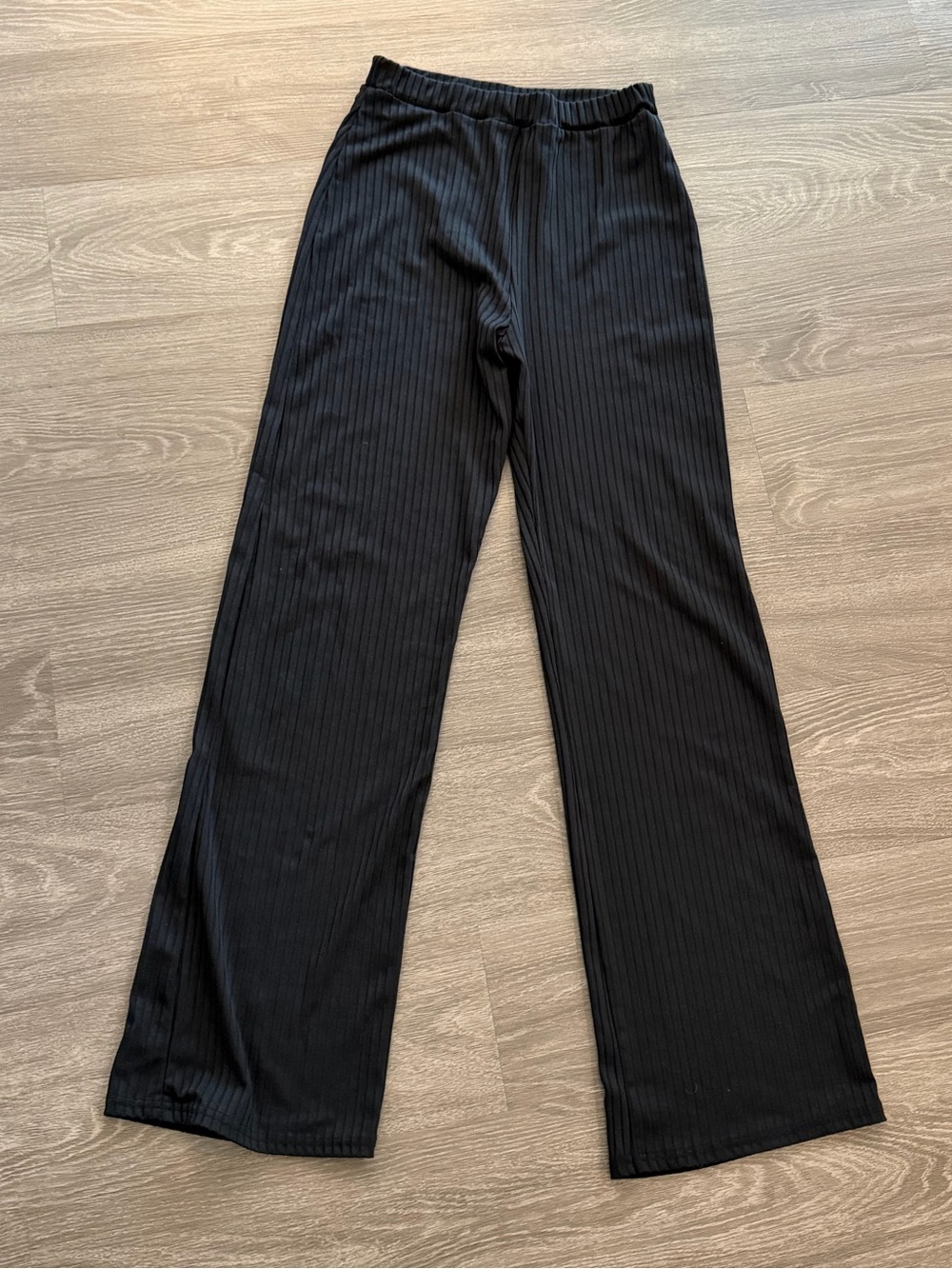 Black Ribbed Wide-Leg Lounge Pants